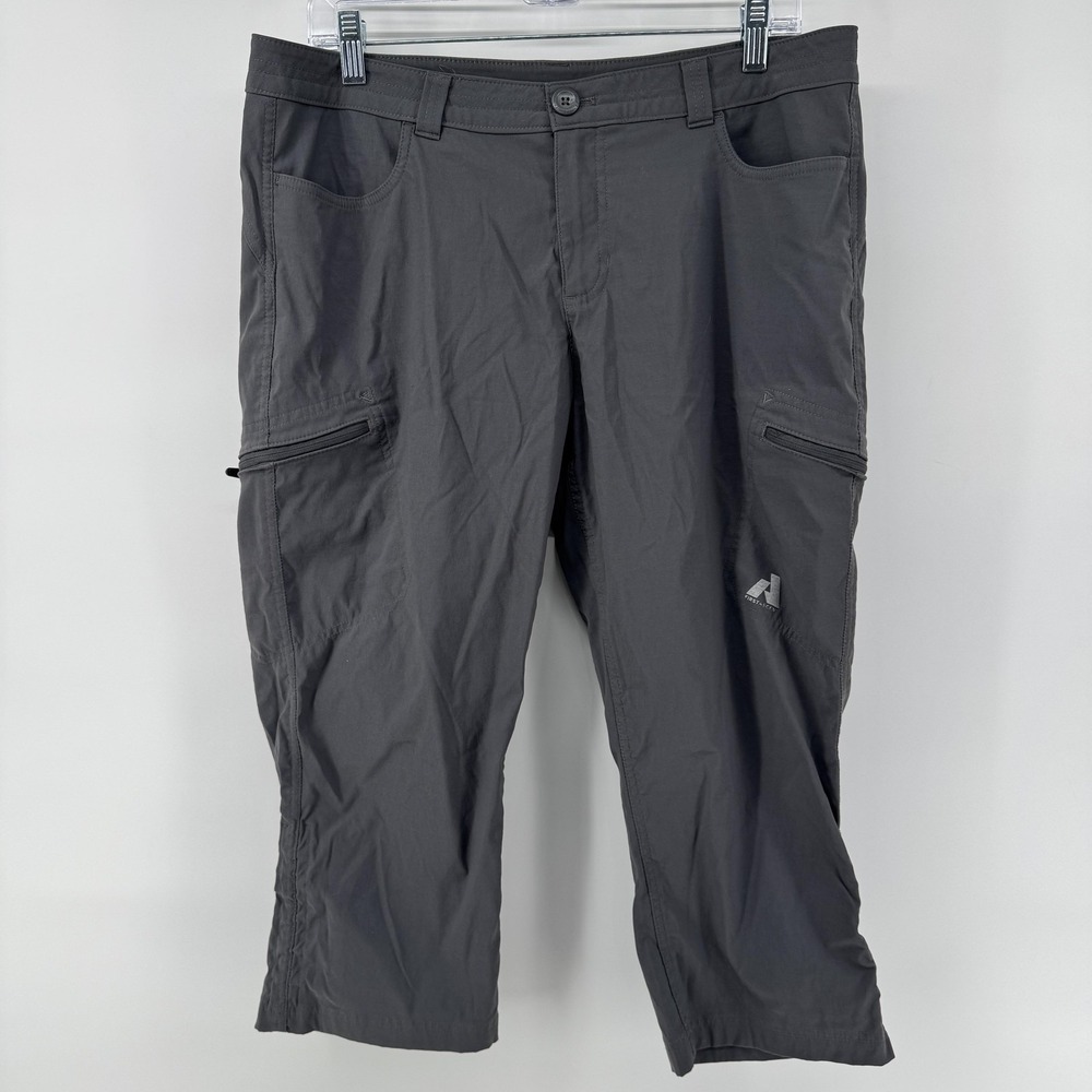 Eddie Bauer Capri Pants Womens 12 Gray First Ascent Hiking Travel Zip Pockets